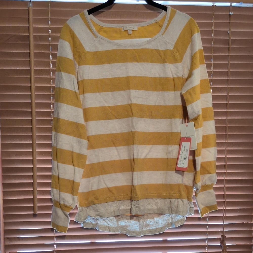 Skies Are Blue Mustard and Cream Striped Long Sleeve Top